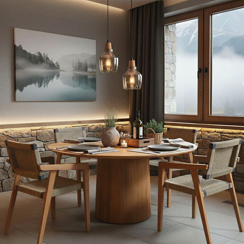 Tavolinë Canicule pakoworld dru masiv akacie në nuancë natyrale D150x75cm