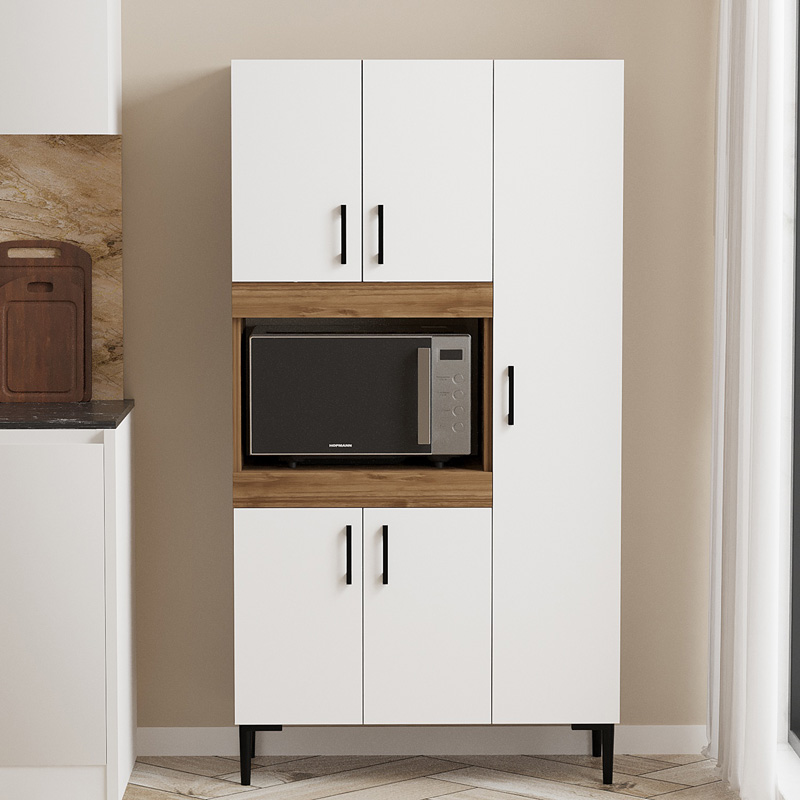 Kabinet kuzhine Defne pakoworld në ngjyrë të bardhë-arre 89x37.5x160cm