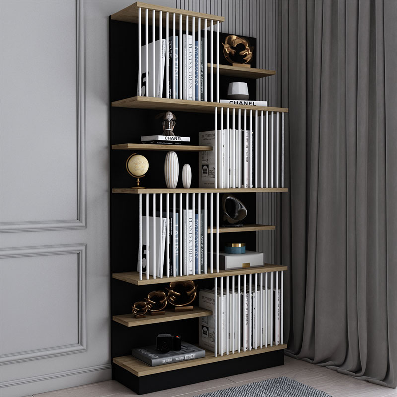 Bibliotekë Gassim pakoworld e zezë-arrë-e bardhë 80x24.6x160cm