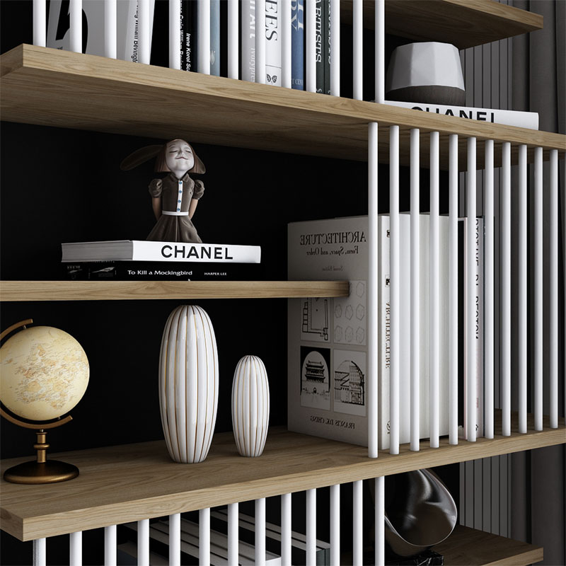 Bibliotekë Gassim pakoworld e zezë-arrë-e bardhë 80x24.6x160cm