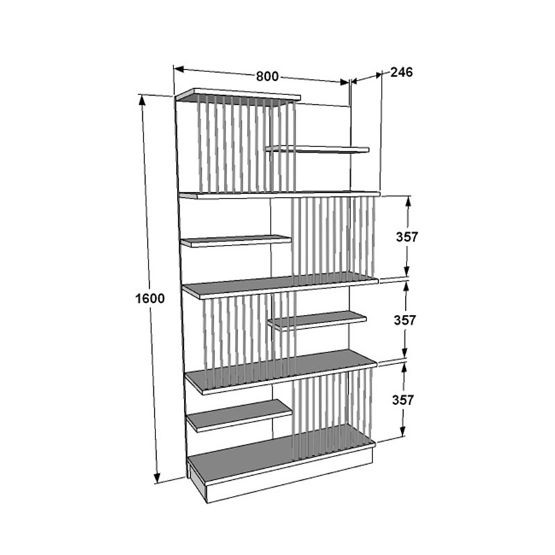 Bibliotekë Gassim pakoworld e zezë-arrë-e bardhë 80x24.6x160cm