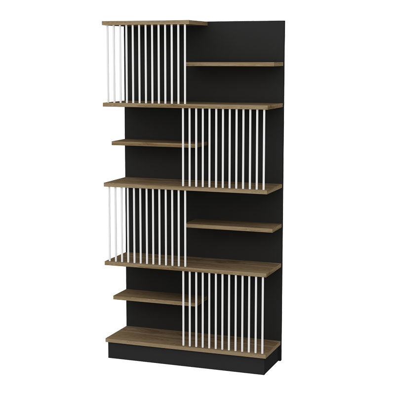 Bibliotekë Gassim pakoworld e zezë-arrë-e bardhë 80x24.6x160cm
