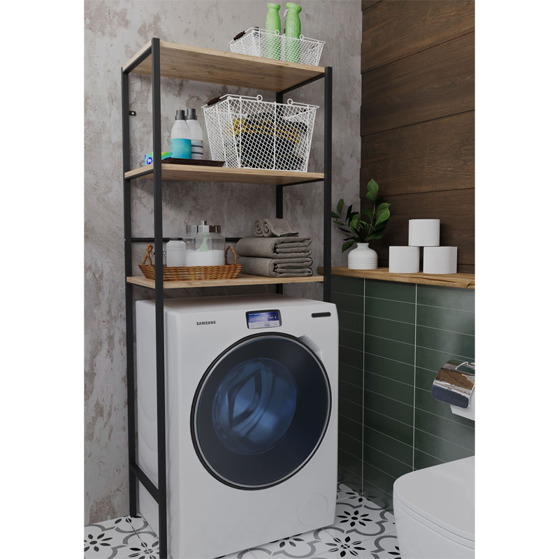 Dollap lavanderie Zermin pakoworld metal-melaminë natyral-i zi 70x25x150cm