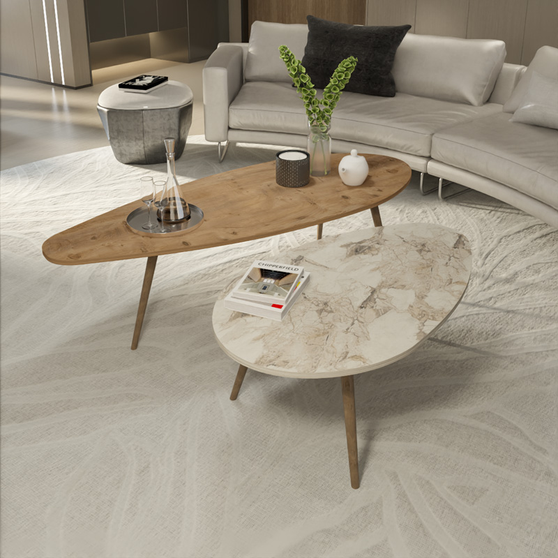 Tavolinë kafeje Monty pakoworld 2 copë në nuancë mermeri natyral-bezhë 116x46x46cm