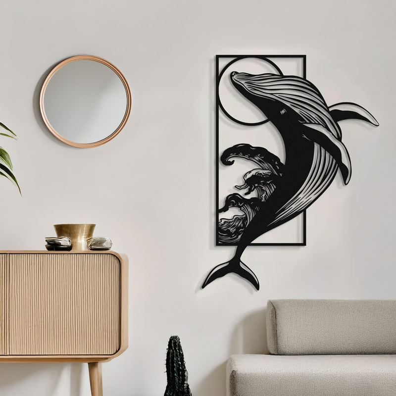 Dekor muri Whale pakoworld metal i zi 38x0.15x50cm