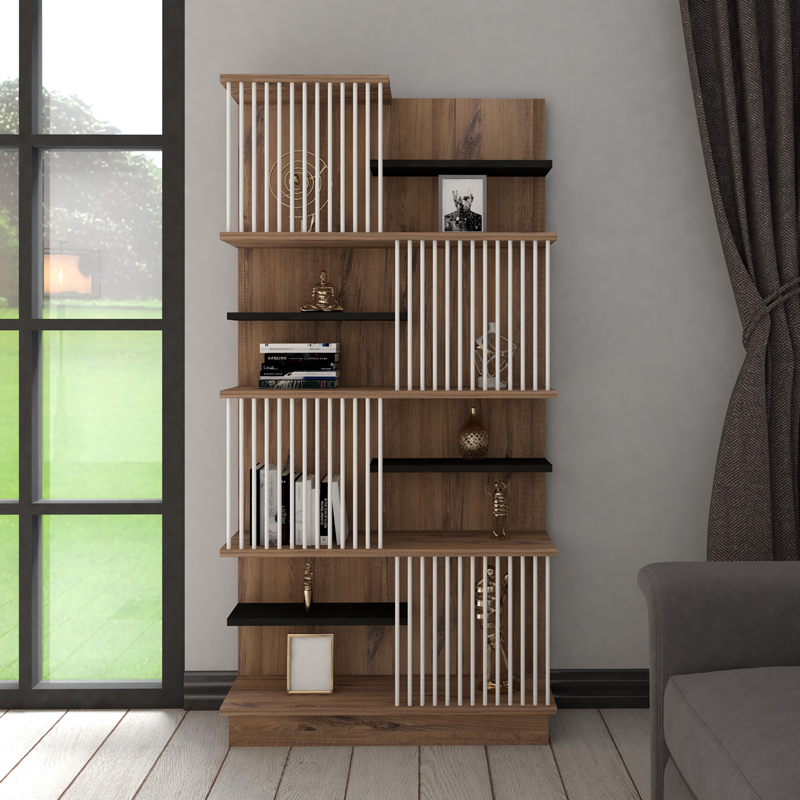 Bibliotekë Gassim pakoworld sonoma me antracit dhe të bardhë 80x24.6x160cm