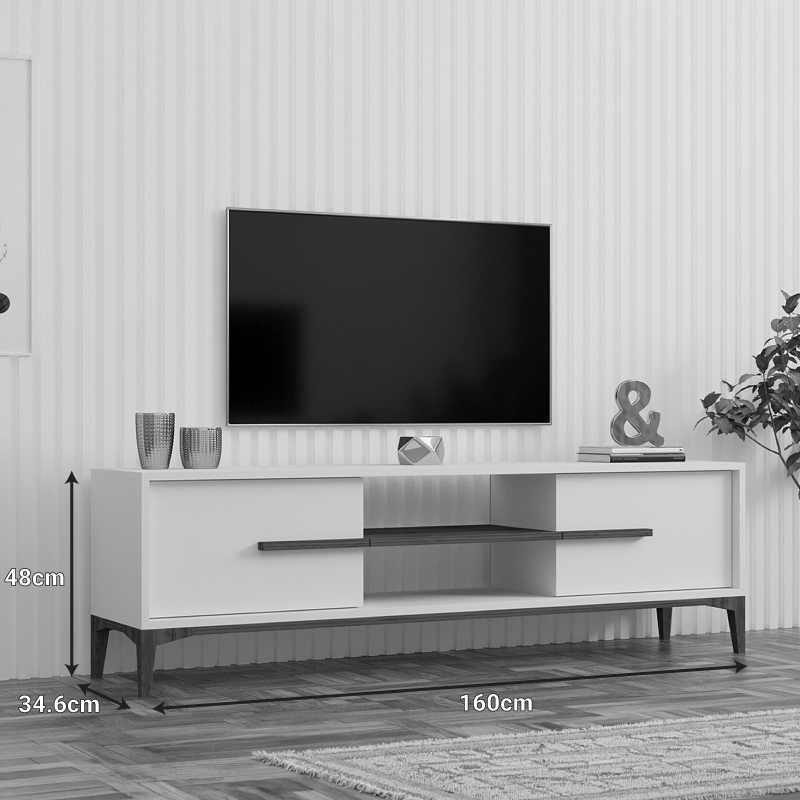 Stendë TV Eslem pakoworld e bardhë me ngjyrë arrë 160x34.6x45cm