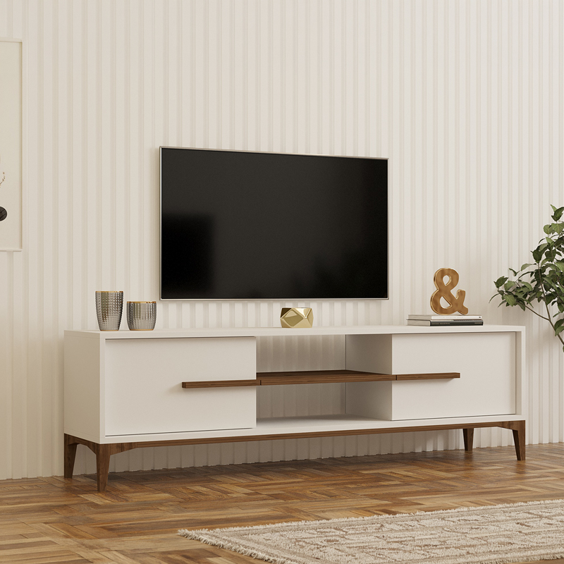 Stendë TV Eslem pakoworld e bardhë me ngjyrë arrë 160x34.6x45cm
