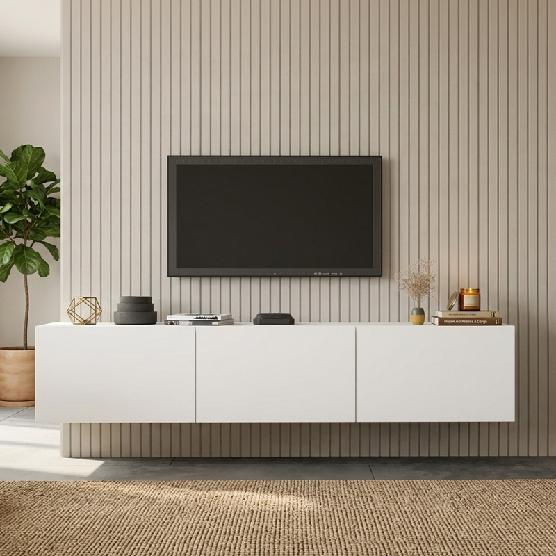 Mbajtëse televizori për mur Felita pakoworld e bardhë 150x31.4x30cm