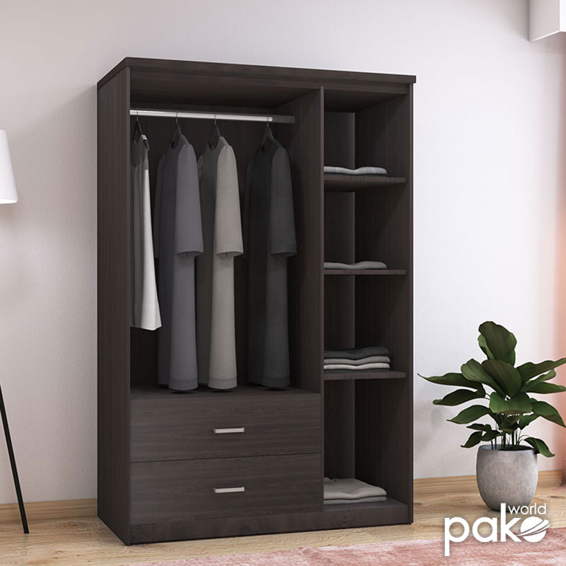 Dollap rrobash Olympus pakoworld me 3 dyer dhe sirtarë+pasqyrë në ngjyrë WENGE 120x57x183