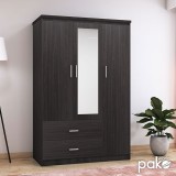 Dollap rrobash Olympus pakoworld me 3 dyer dhe sirtarë+pasqyrë në ngjyrë WENGE 120x57x183