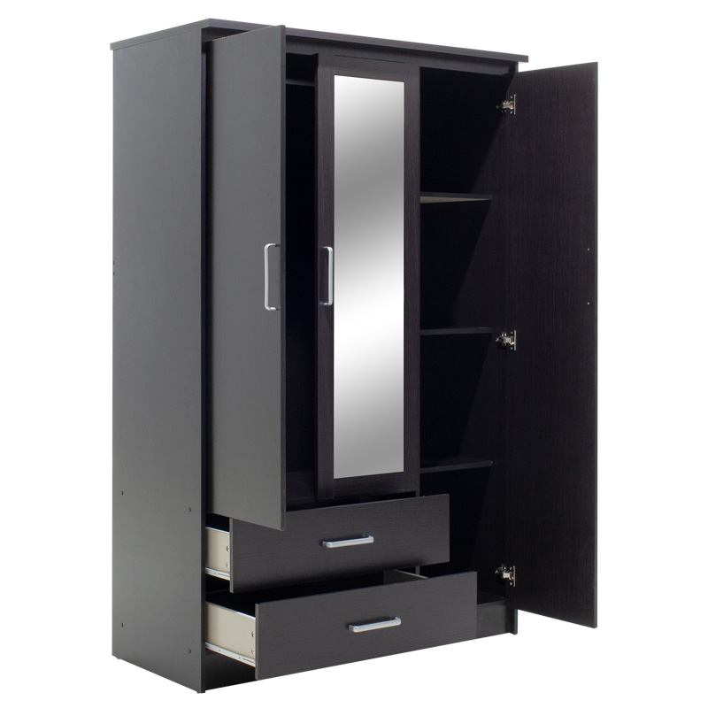 Dollap rrobash Olympus pakoworld me 3 dyer dhe sirtarë+pasqyrë në ngjyrë WENGE 120x57x183