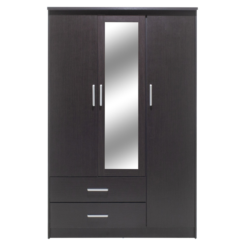 Dollap rrobash Olympus pakoworld me 3 dyer dhe sirtarë+pasqyrë në ngjyrë WENGE 120x57x183