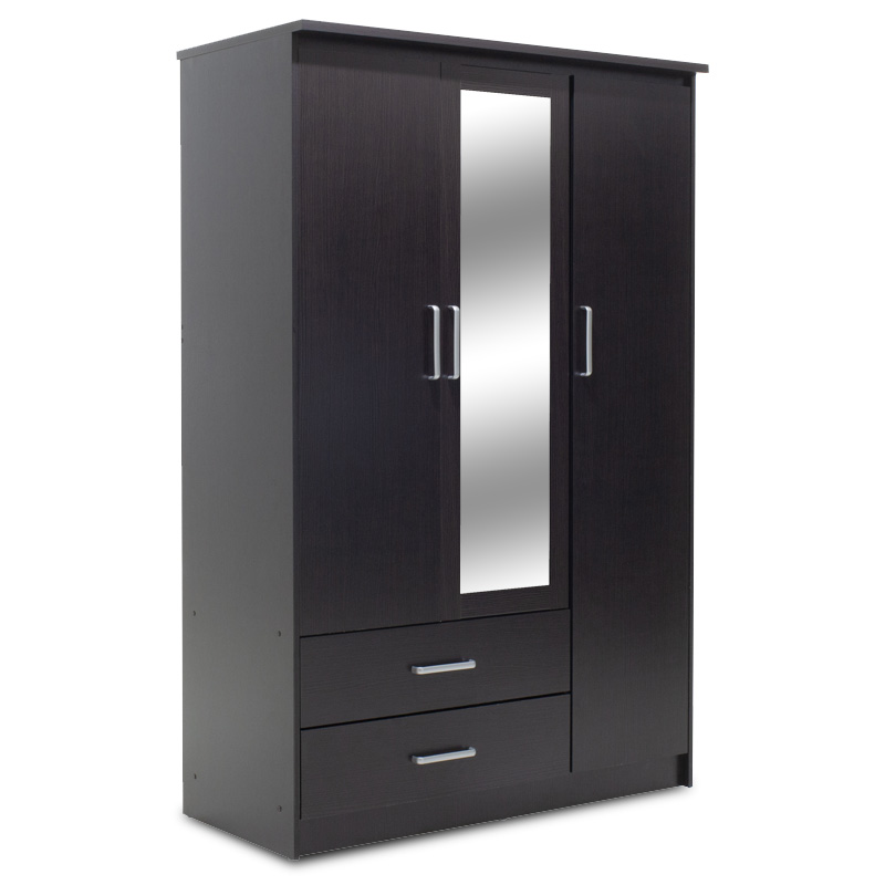Dollap rrobash Olympus pakoworld me 3 dyer dhe sirtarë+pasqyrë në ngjyrë WENGE 120x57x183
