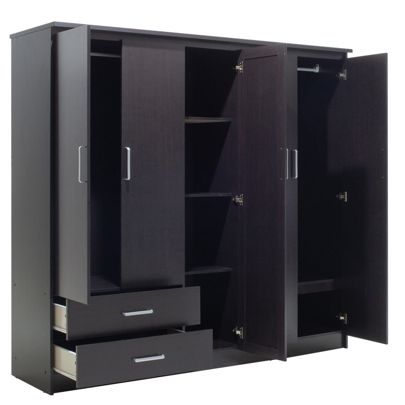 Dollap rrobash Olympus pakoworld me 5 dyer dhe sirtarë+pasqyrë në ngjyrë WENGE 198x57x183