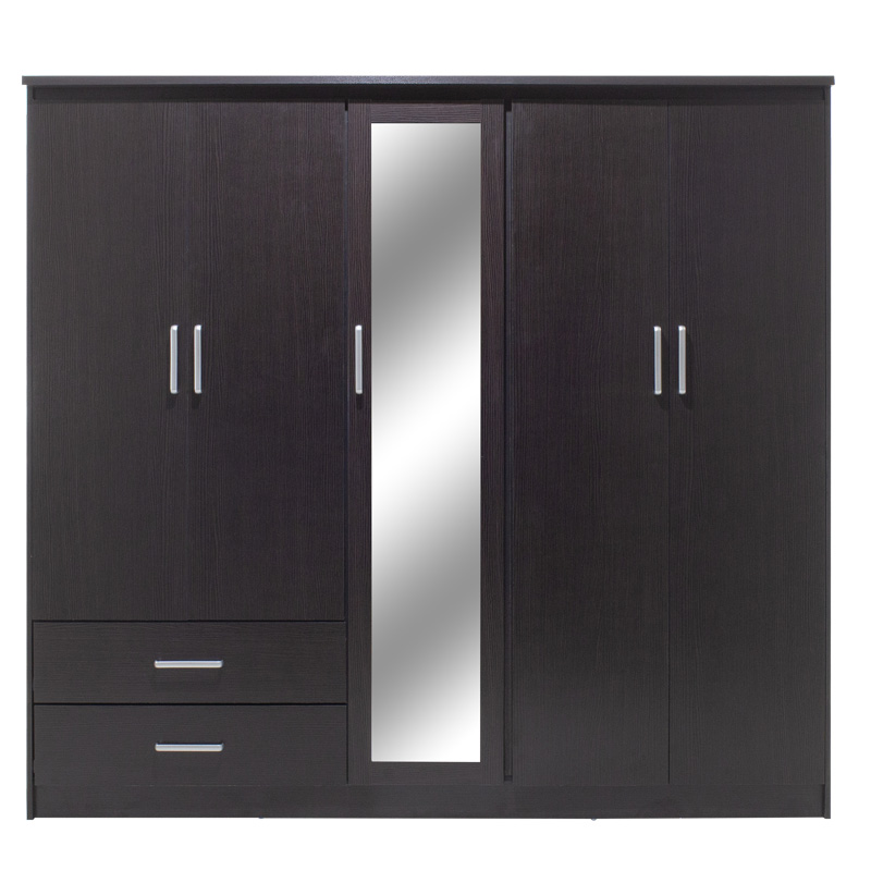 Dollap rrobash Olympus pakoworld me 5 dyer dhe sirtarë+pasqyrë në ngjyrë WENGE 198x57x183