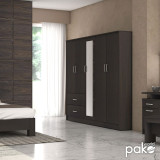 Dollap rrobash Olympus pakoworld me 5 dyer dhe sirtarë+pasqyrë në ngjyrë WENGE 198x57x183