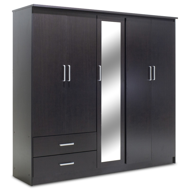 Dollap rrobash Olympus pakoworld me 5 dyer dhe sirtarë+pasqyrë në ngjyrë WENGE 198x57x183