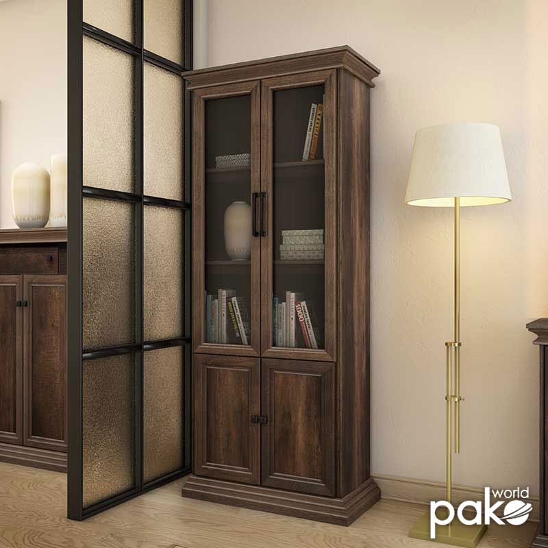 Bibliotekë Mozart pakoworld me xham arrë 78.5x38x188cm