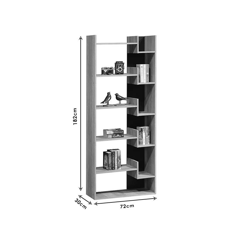 Bibliotekë Naya pakoworld sonoma-antracit 72x30x182.5cm
