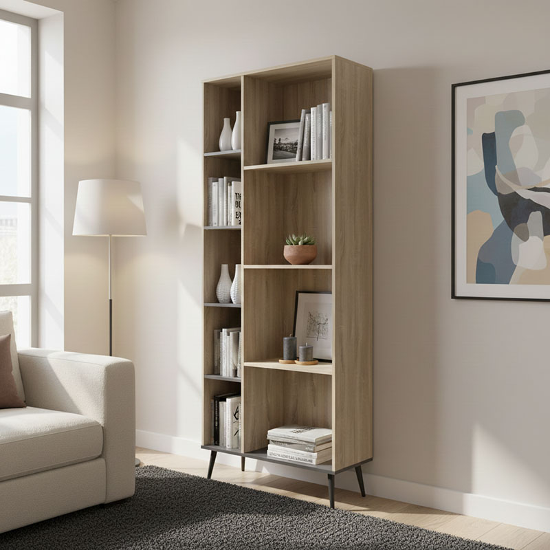 Bibliotekë Zezan pakoworld në ngjyrë sonoma-gri e errët 76.5x30x200.5cm