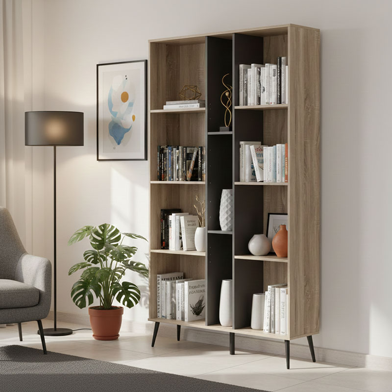 Bibliotekë Zezan pakoworld në ngjyrë sonoma-gri të errët 114x30x200.5cm