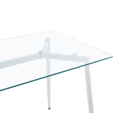 Tavolinë ngrënieje QUANA pakoworld xham transparent me këmbë të bardha 120x70x75cm