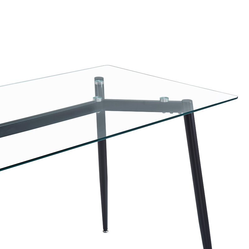 Tavolinë ngrënieje QUANA pakoworld xham transparent me këmbë të zeza 120x70x75cm