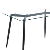 Tavolinë ngrënieje QUANA pakoworld xham transparent me këmbë të zeza 120x70x75cm