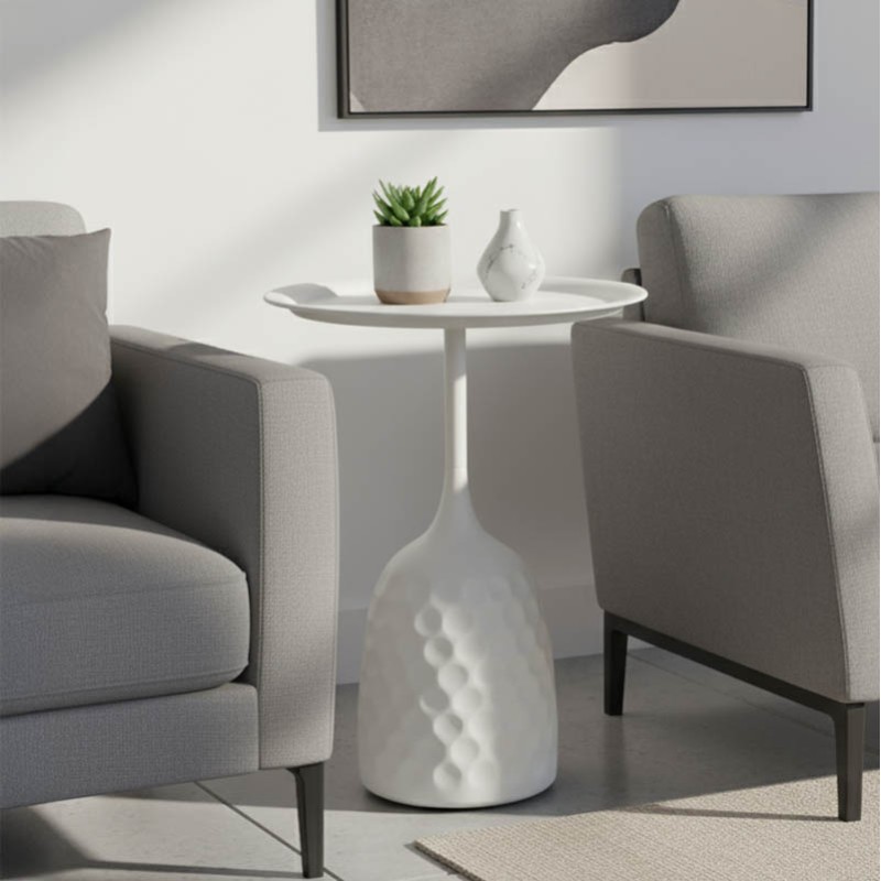 Tavolinë anësore Waini pakoworld metalike në nuancë krem D39x60cm