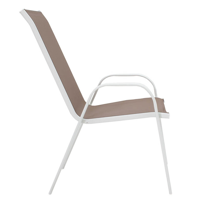 Fotel Calan pakoworld metal i bardhë-textilene kafe 54x74x91cm