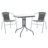Tavolinë ngrënieje Watson-Obbi set prej 3 pakoworld PE gri-metal antracit gri 70x70x70cm