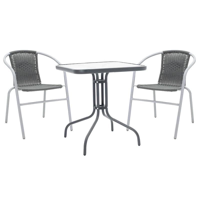 Tavolinë ngrënieje Watson-Obbi set prej 3 pakoworld PE gri-metal antracit gri 70x70x70cm