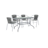 Tavolinë ngrënieje Valor-Obbi set prej 5 pakoworld PE gri-metal antracit gri 110x60x70cm