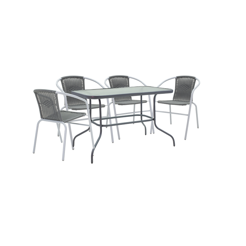 Tavolinë ngrënieje Valor-Obbi set prej 5 pakoworld PE gri-metal antracit gri 110x60x70cm