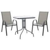 Set ngrënieje 3 copë Watson-Calan pakoworld metal i zi-textilene gri e errët 70x70x70cm
