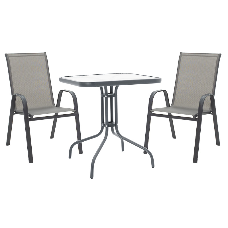 Set ngrënieje 3 copë Watson-Calan pakoworld metal i zi-textilene gri e errët 70x70x70cm
