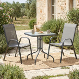 Set ngrënieje 3 copë Watson-Calan pakoworld metal i zi-textilene gri e errët 70x70x70cm