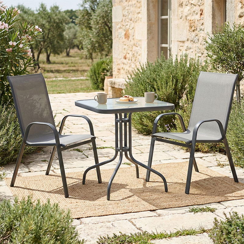 Set ngrënieje 3 copë Watson-Calan pakoworld metal i zi-textilene gri e errët 70x70x70cm