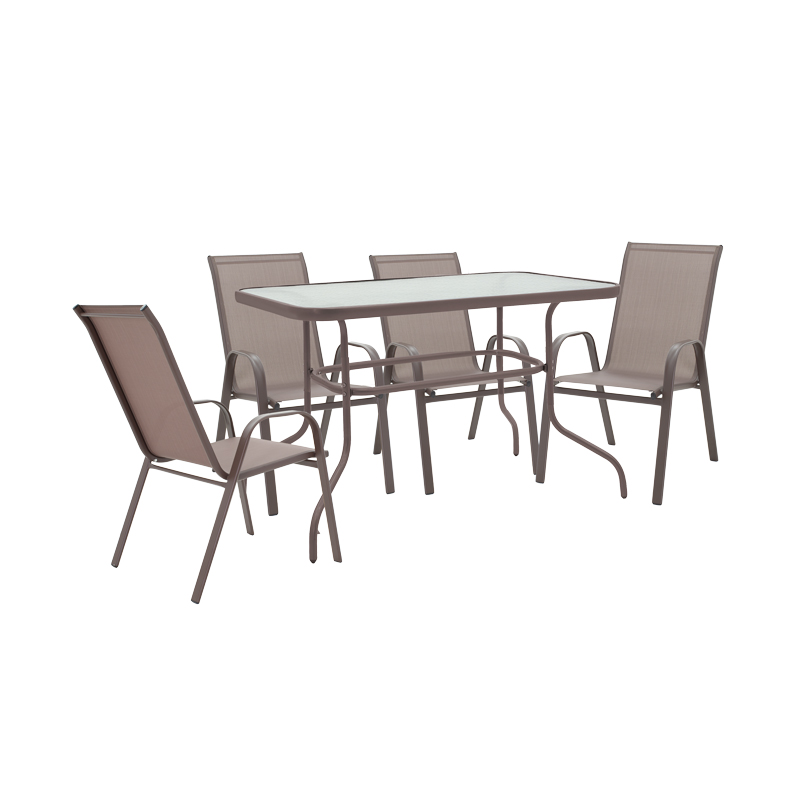 Set ngrënieje 5 copë Valor-Calan pakoworld metal i zi-textilene kafe 110x60x70cm