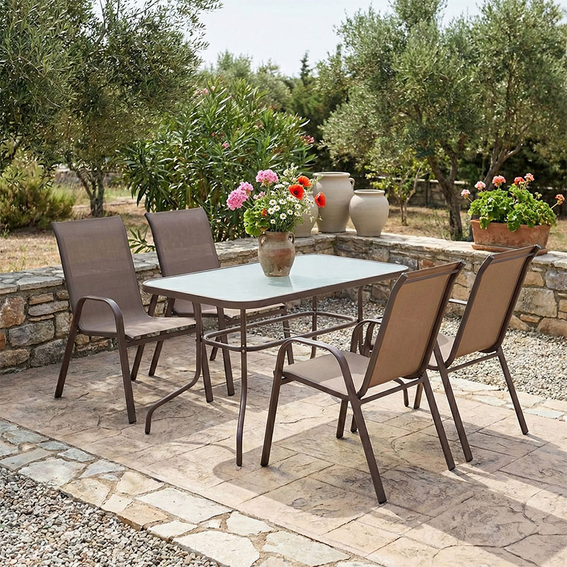 Set ngrënieje 5 copë Valor-Calan pakoworld metal i zi-textilene kafe 110x60x70cm