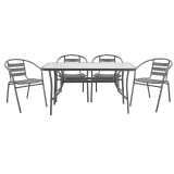 Komplet ngrënie 5 copë Ensure-Tade pakoworld metal-xham gri e errët 140x80x70cm
