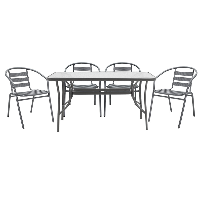 Komplet ngrënie 5 copë Ensure-Tade pakoworld metal-xham gri e errët 140x80x70cm
