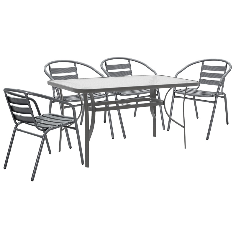 Komplet ngrënie 5 copë Ensure-Tade pakoworld metal-xham gri e errët 140x80x70cm