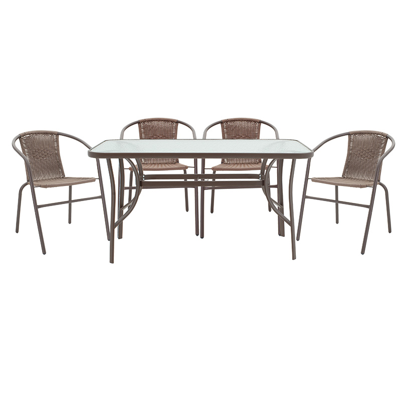 Set ngrënieje 5 copë Ensure-Obbi pakoworld metal-xham kafe 140x80x70cm