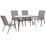 Set ngrënieje 5 copë Ensure-Calan pakoworld metal-xham kafe 140x80x70cm