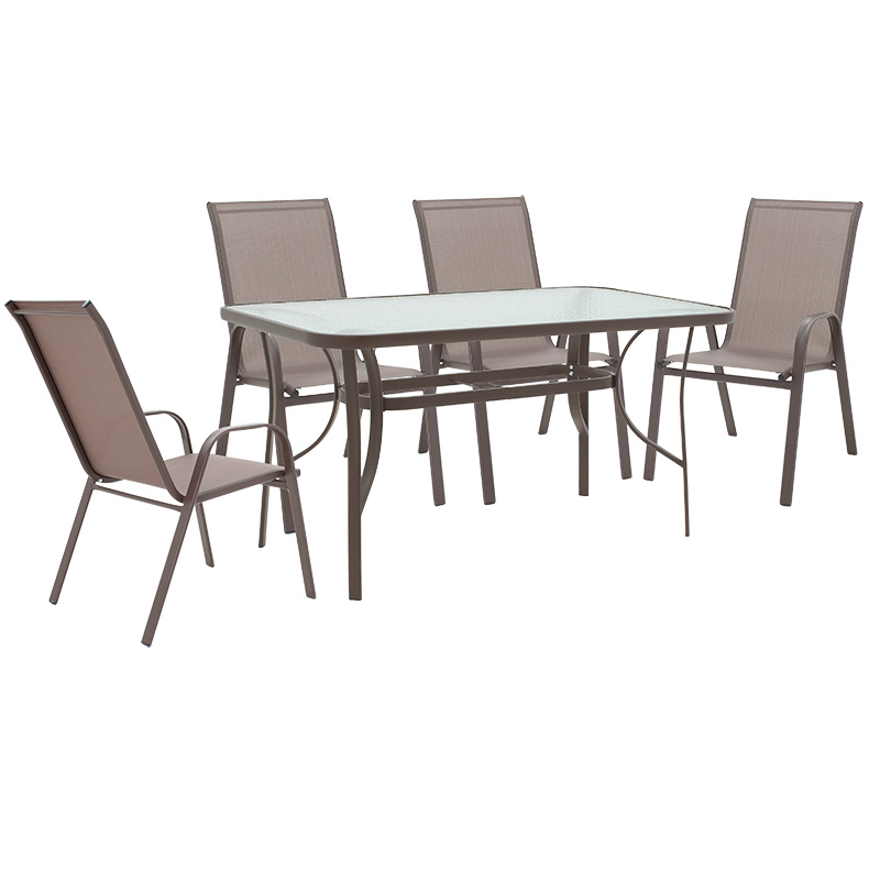 Set ngrënieje 5 copë Ensure-Calan pakoworld metal-xham kafe 140x80x70cm