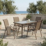 Set ngrënieje 5 copë Ensure-Calan pakoworld metal-xham kafe 140x80x70cm