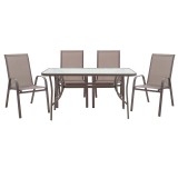 Set ngrënieje 5 copë Ensure-Calan pakoworld metal-xham kafe 140x80x70cm
