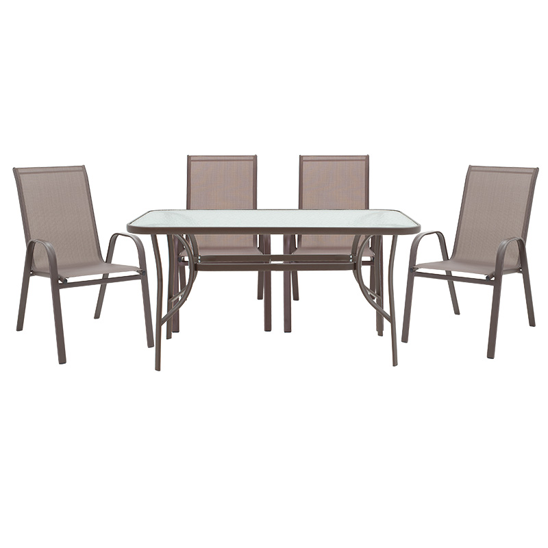 Set ngrënieje 5 copë Ensure-Calan pakoworld metal-xham kafe 140x80x70cm
